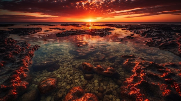 Una puesta de sol sobre el océano con la puesta de sol sobre el agua