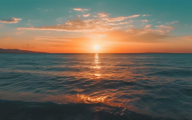 Foto una puesta de sol sobre el océano con la puesta de sol sobre el agua.
