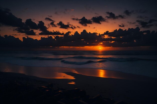 Una puesta de sol sobre el océano con el sol poniéndose detrás