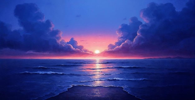 La puesta de sol sobre el océano