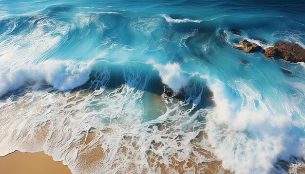 Puesta de sol sobre las olas de la costa rompiendo la belleza natural en movimiento generada por inteligencia artificial