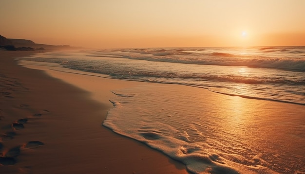 Puesta de sol sobre un paisaje marino tranquilo, un paraíso tropical generado por IA