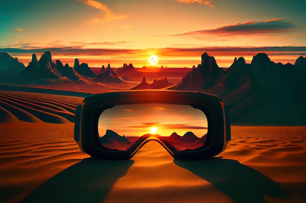 Foto puesta de sol sobre el paisaje de realidad virtual generative ai