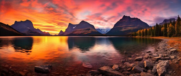 La puesta de sol sobre el Parque Nacional de los Glaciares Montana Estados Unidos de América