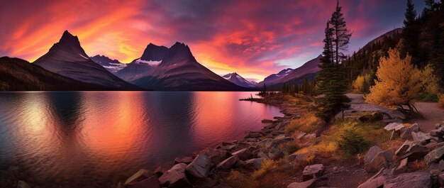 Foto la puesta de sol sobre el parque nacional de los glaciares montana estados unidos de américa