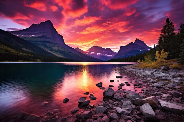 Foto la puesta de sol sobre el parque nacional de los glaciares montana estados unidos de américa