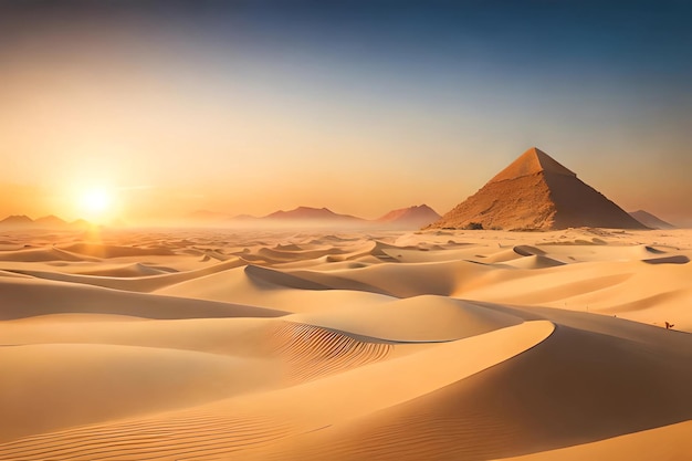 Puesta de sol sobre las pirámides de egipto