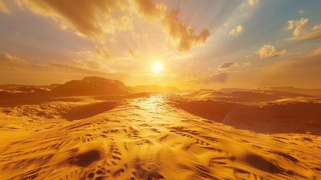 Foto la puesta de sol sobre la playa de arena el desierto dorado ii las arenas iluminadas por el sol las dunas cálidas el horizonte sin fin