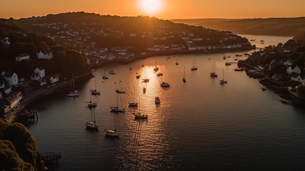 Una puesta de sol sobre el río wye en devon