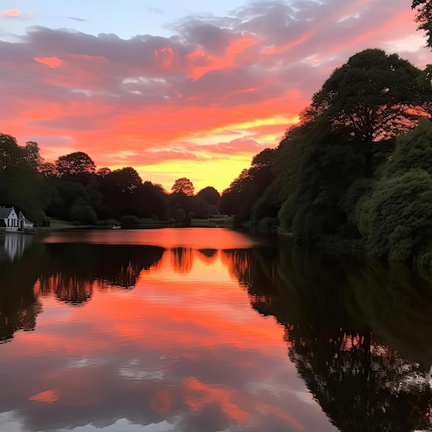 Puesta de sol sobre un río