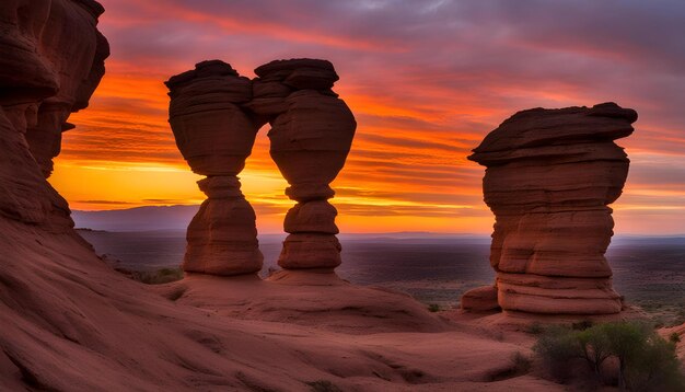 una puesta de sol sobre las rocas y el cielo