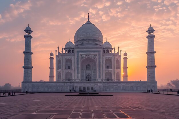 Foto la puesta de sol sobre el taj mahal al amanecer