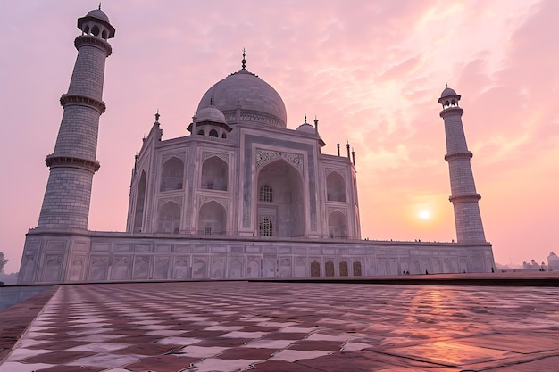 Foto la puesta de sol sobre el taj mahal al amanecer