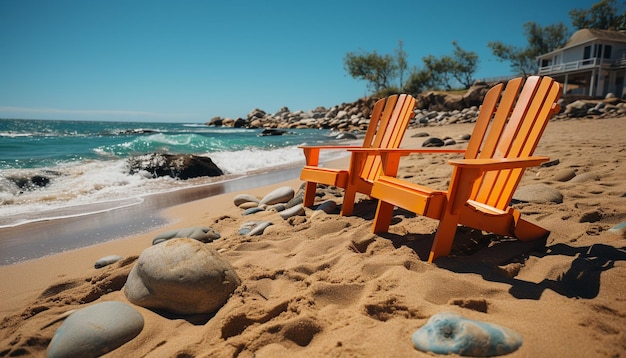 Puesta de sol sobre la tranquila costa, unas perfectas vacaciones de verano generadas por inteligencia artificial