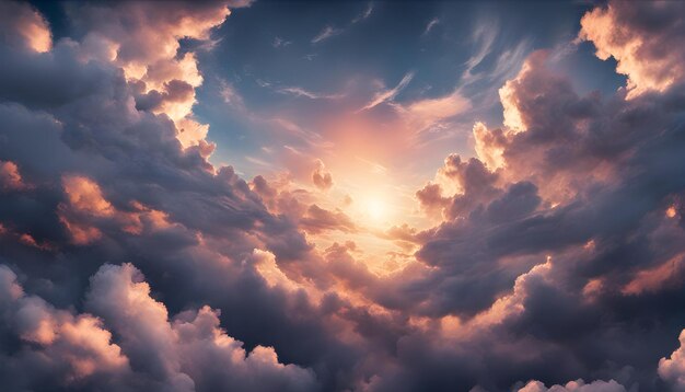 una puesta de sol con el sol brillando a través de las nubes