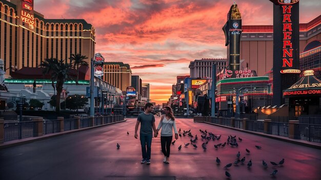 Foto la puesta de sol en el strip de las vegas