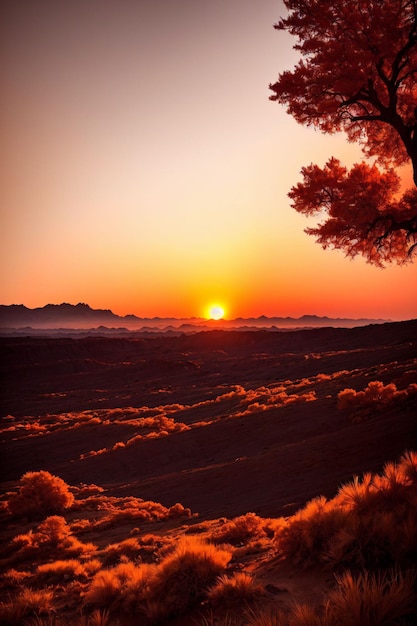 Puesta de sol en una tierra roja