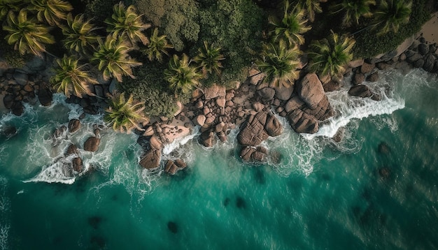 Puesta de sol tropical sobre la costa salvaje de Bali aventura generada por IA