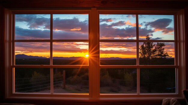 puesta de sol por la ventana Generativo Ai