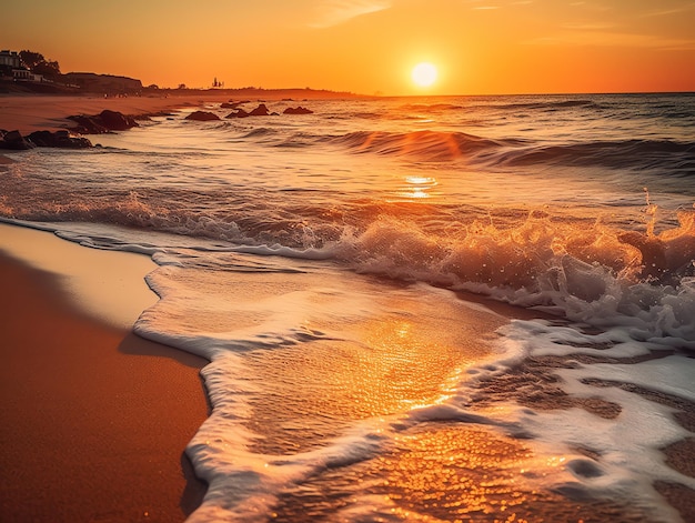 Foto una puesta de sol de verano en la playa