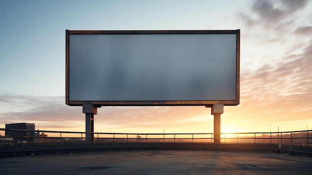 Puesta de sol vibrante que forma un telón de fondo ardiente para un marco de cartelera en blanco perfecto para publicidad audaz