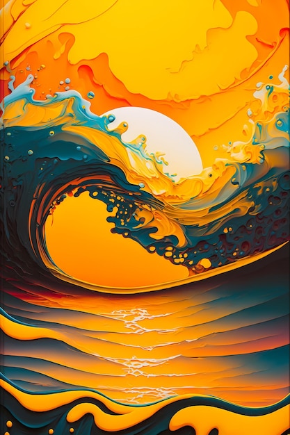 Puesta de sol vibrante sobre el océano tropical Un fondo líquido abstracto sereno en Sandy Beach