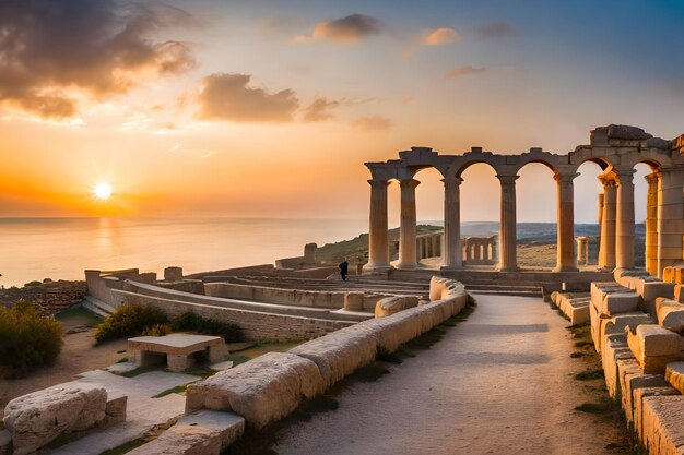 Una puesta de sol con vistas al templo de apolo al fondo