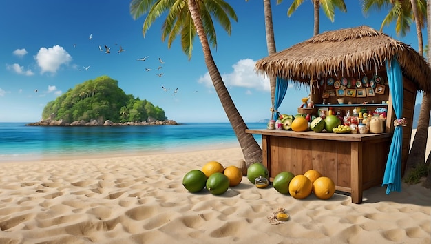 Un puesto de coco en un complejo turístico de playa y bebidas frescas