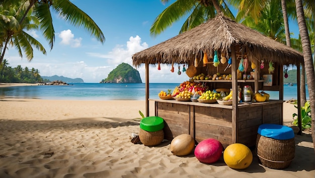 Un puesto de coco en un complejo turístico de playa y bebidas frescas