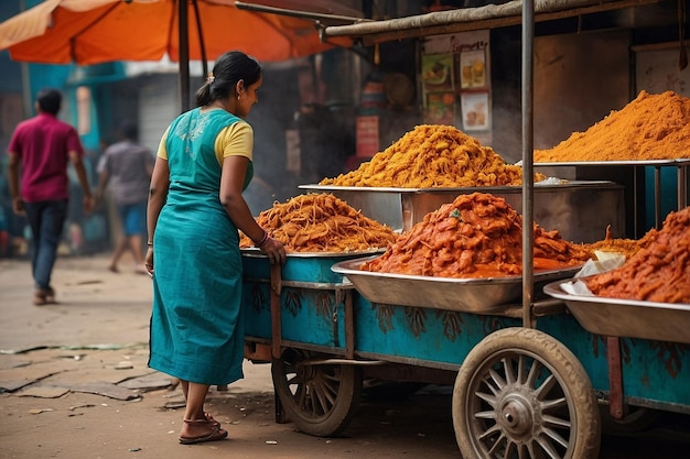 Foto el puesto de comida de la calle tikka masala