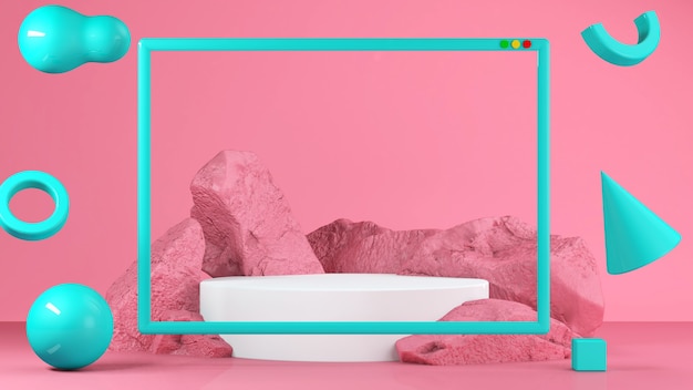 Foto puesto de comida rosa pastel en el fondo. concepto abstracto de geometría mínima