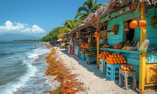 un puesto de frutas con muchas naranjas en él