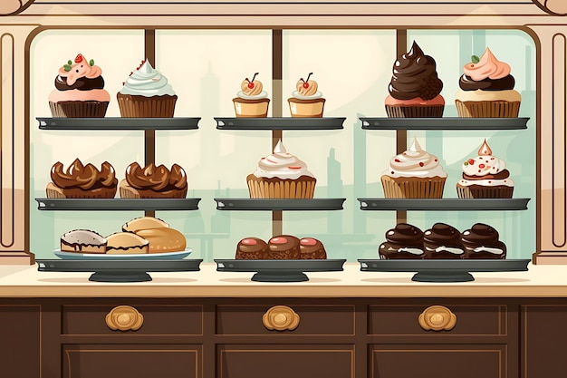 Foto un puesto de panadería con postres dulces