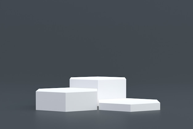 Puesto de productos, Podio mínimo sobre fondo gris para la presentación de productos cosméticos.