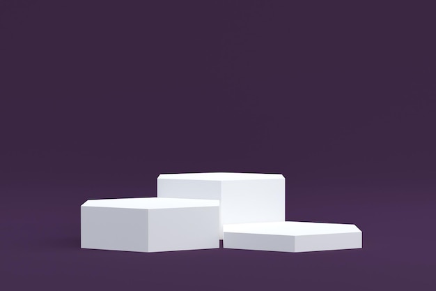 Puesto de productos, Podio mínimo sobre fondo morado para la presentación de productos cosméticos.