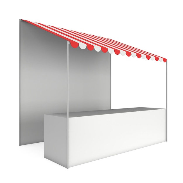 Foto puesto de quiosco de mercado con toldo a rayas para venta de promoción carrito de compras tienda de negocios