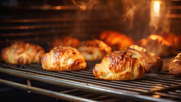 Foto puff-croissants sehen gut aus, wenn sie im ofen gebacken werden