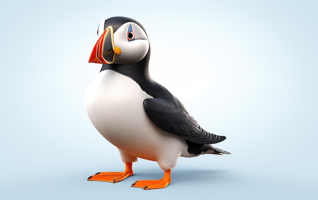 Puffin stilvoller Look 3D auf weißem Hintergrund