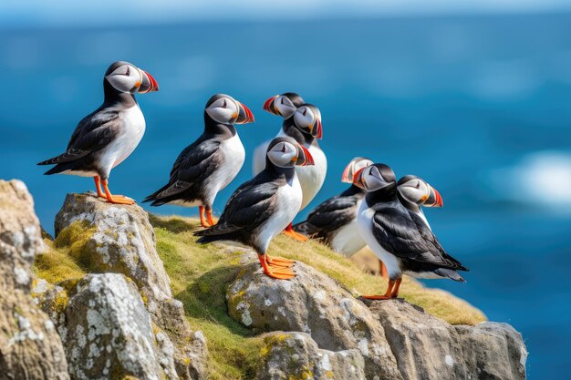 Puffins em um penhasco na Islândia Fratercula arctica Atlantic Puffin ou Common Puffin Fratercula Arctic Norway AI Gerado