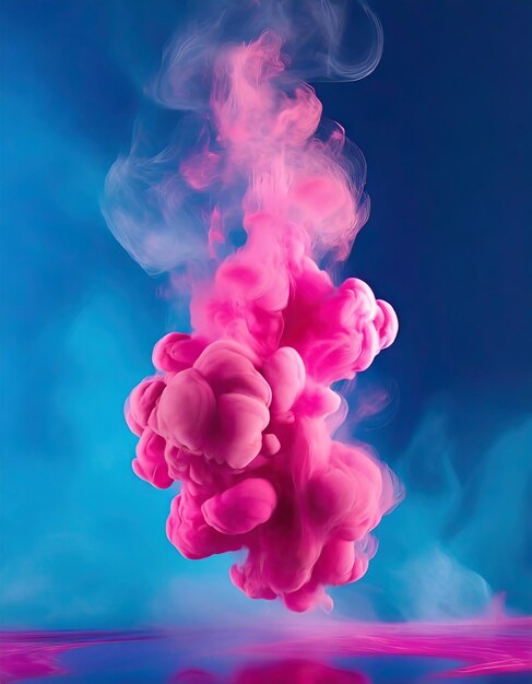 Puffs de fumaça rosa na frente de uma foto de fundo azul no estilo de manchas de cores ousadas