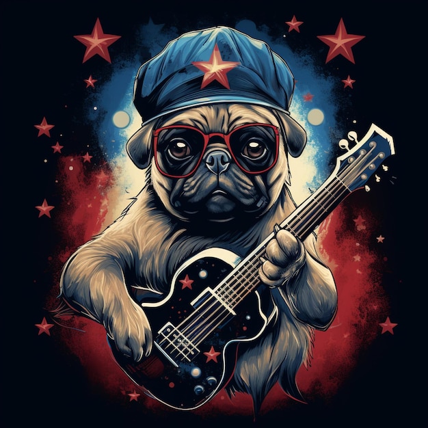 pug arafed con una guitarra y un sombrero en IA generativa