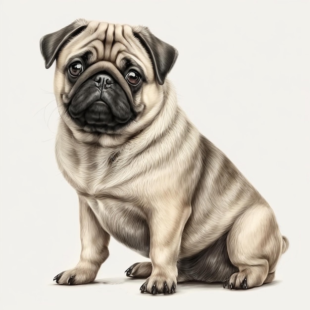 Pug de raça de cachorro bonito e bonito isolado em branco closeup cor rara lindo animal de estimação cachorro adorável