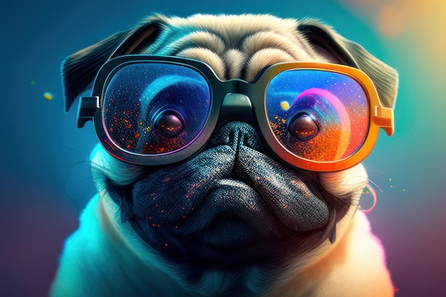 pug divertido vestido con ropa y gafas de sol