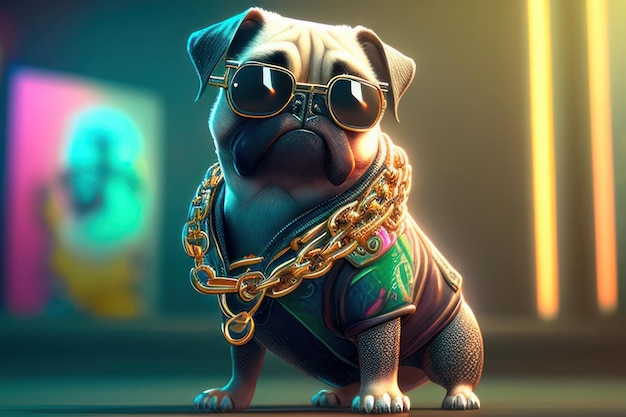 pug divertido vestido con ropa y gafas de sol