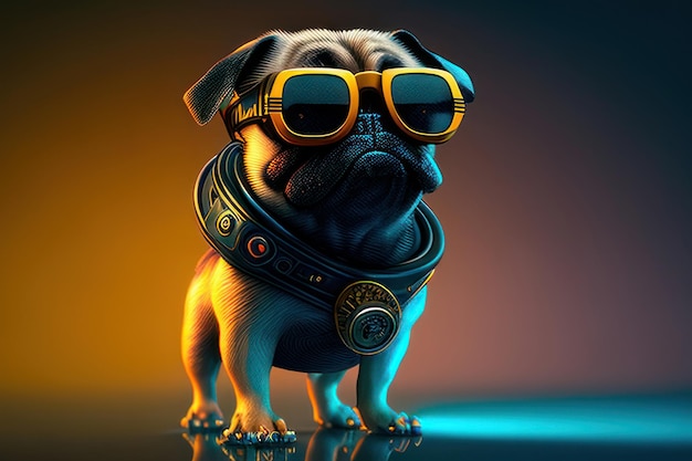 pug divertido vestido con ropa y gafas de sol