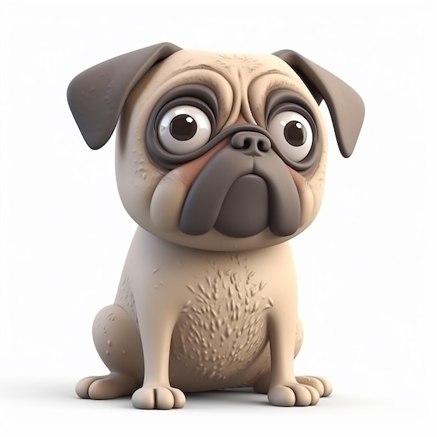 Pug, engraçado, fofo, cachorro, ilustração 3d, em, branco, incomum, avatar, alegre, animal estimação