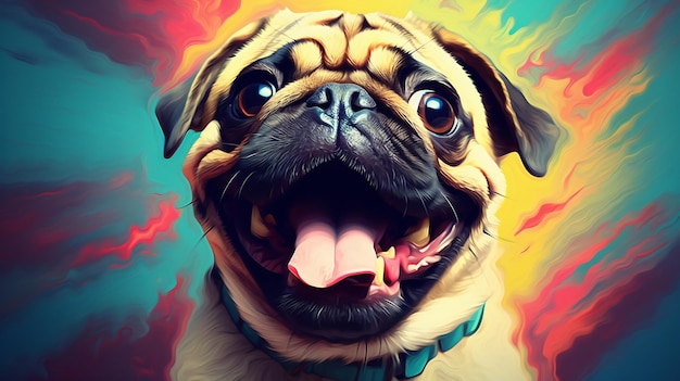 Un pug excitado con la lengua afuera.