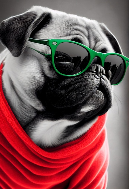 Un pug con gafas de sol verdes