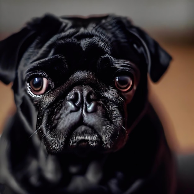 un pug negro con una nariz negra y una nariz blanca