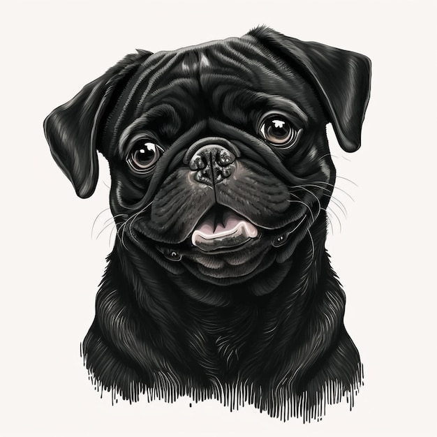 Pug Preto Fundo Branco